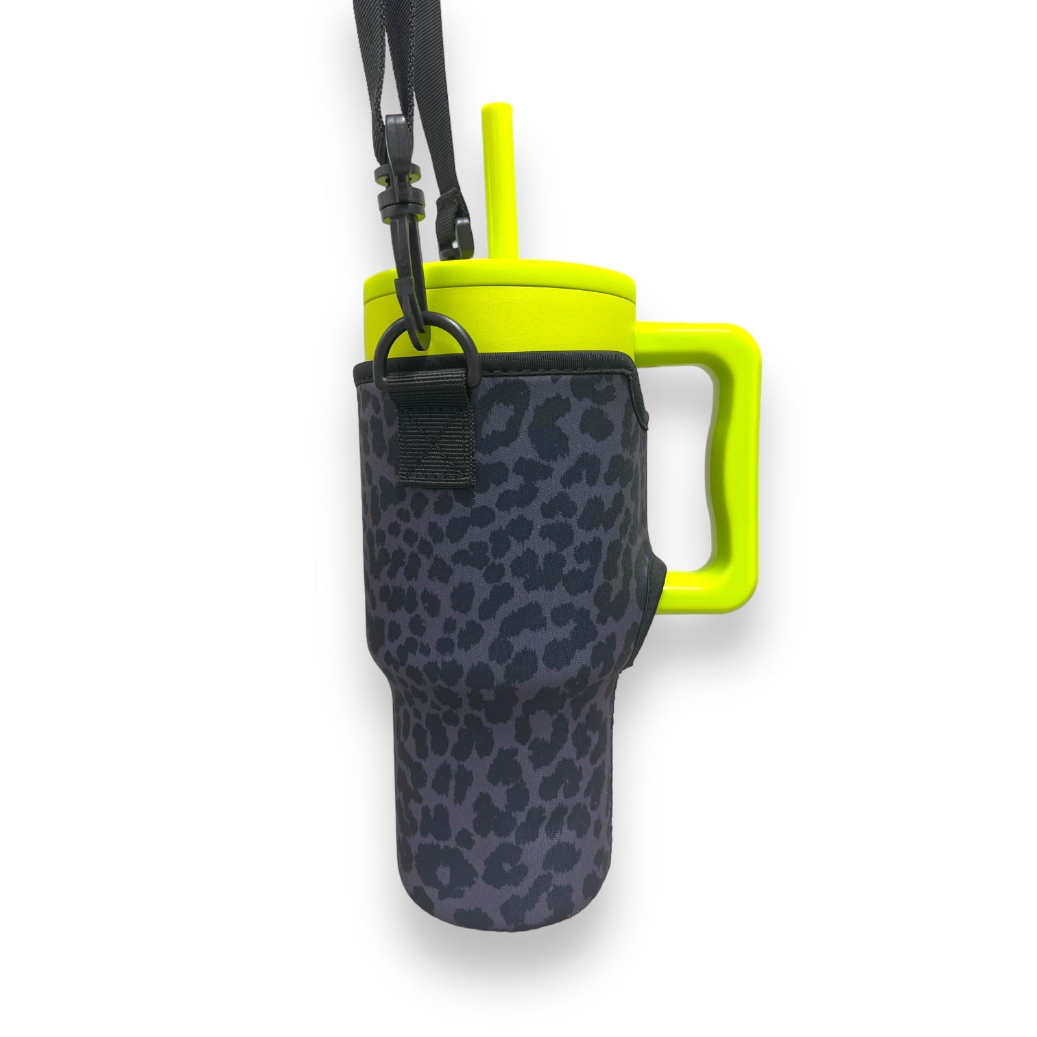 Black Leopard 40oz Tumbler With Handle Sleeve