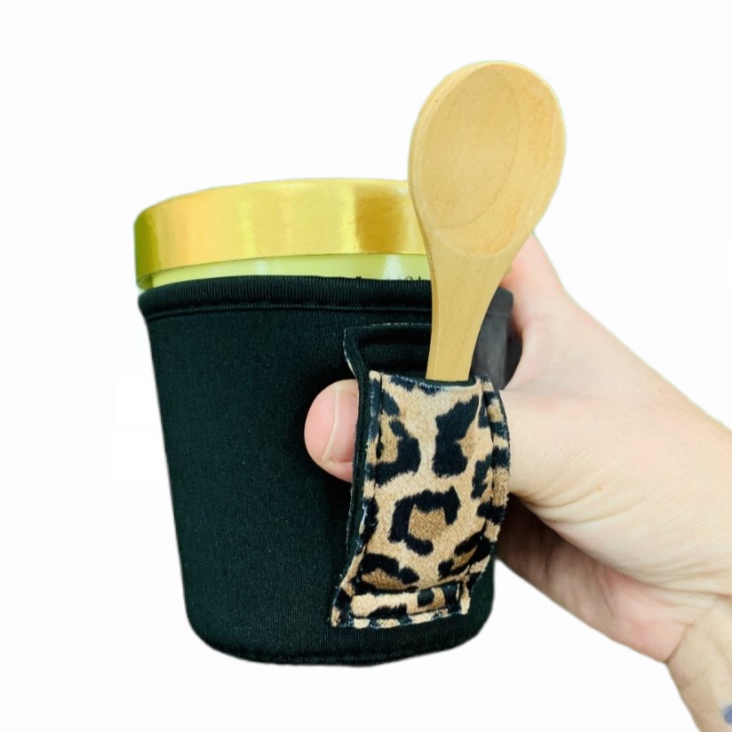 Black w/ Leopard Pint Size Ice Cream Handler™ - Drink Handlers
