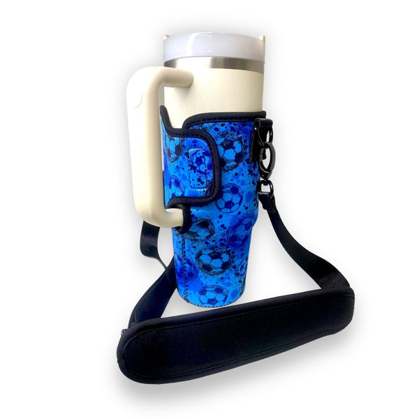 Blue Soccer 25-35oz Tumbler With Handle Sleeve - Drink Handlers