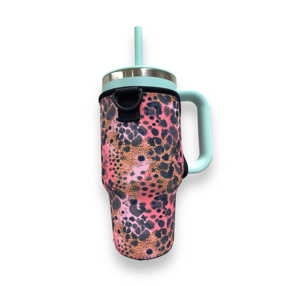 Blushing Leopard 25-35oz Tumbler With Handle Sleeve - Drink Handlers