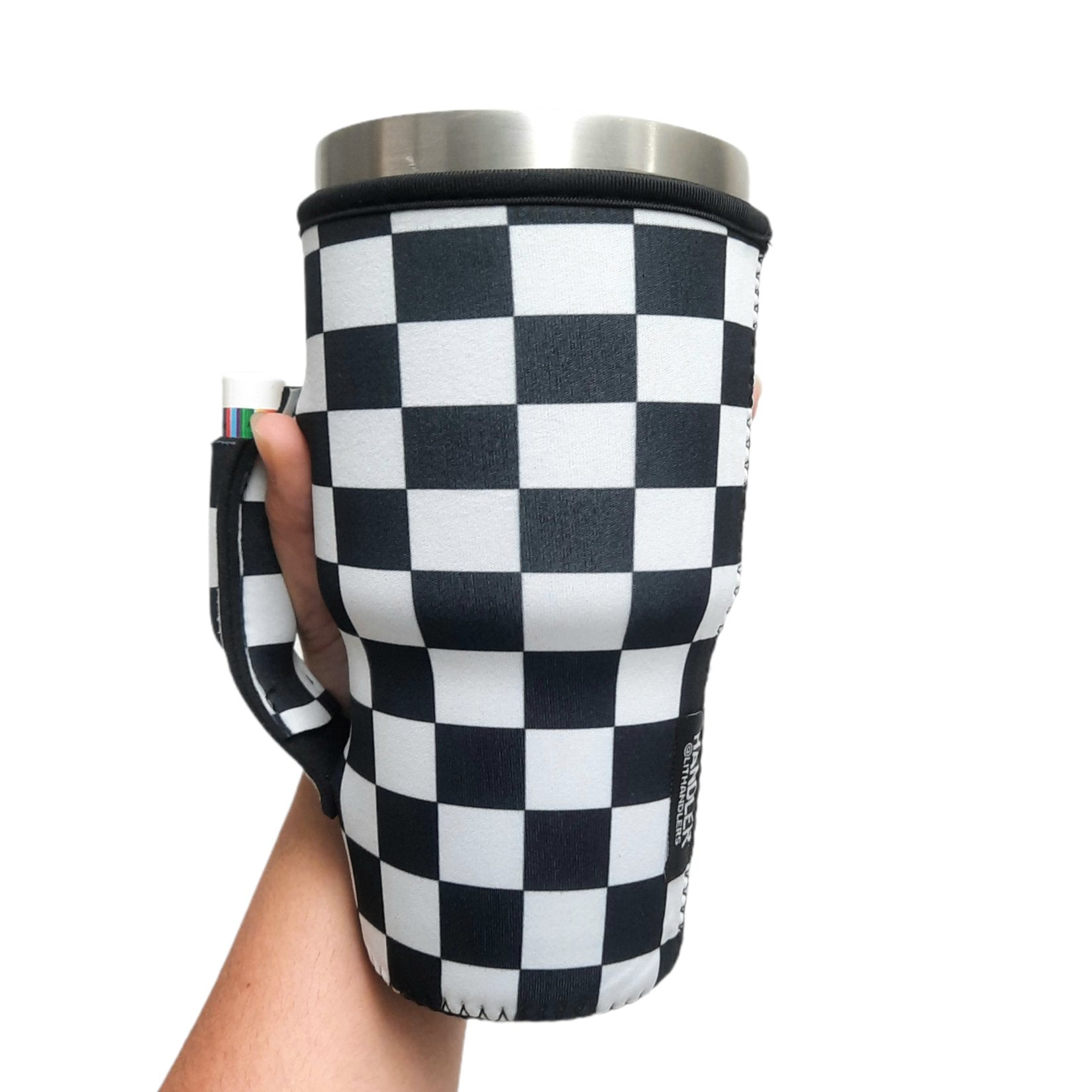 Checkerboard 40oz Tumbler With Handle Sleeve