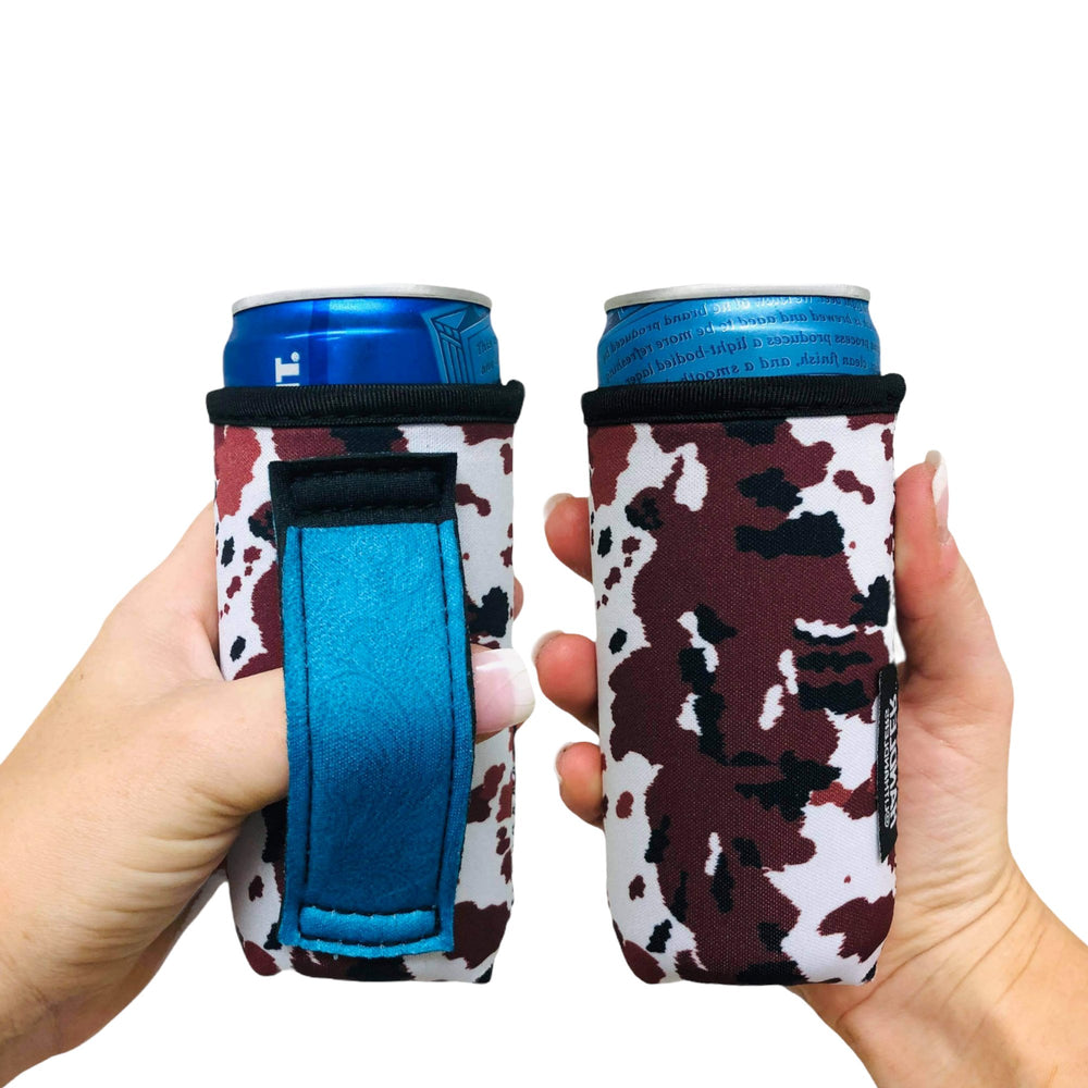 Cowhide With Turquoise Handle 8-10oz Slim Can Handler™ - Drink Handlers
