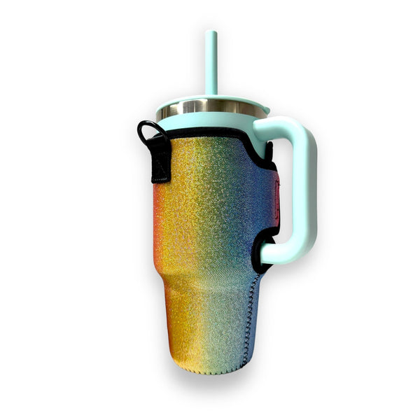 Iridescent Rainbow 25-35oz Tumbler With Handle Sleeve - Drink Handlers