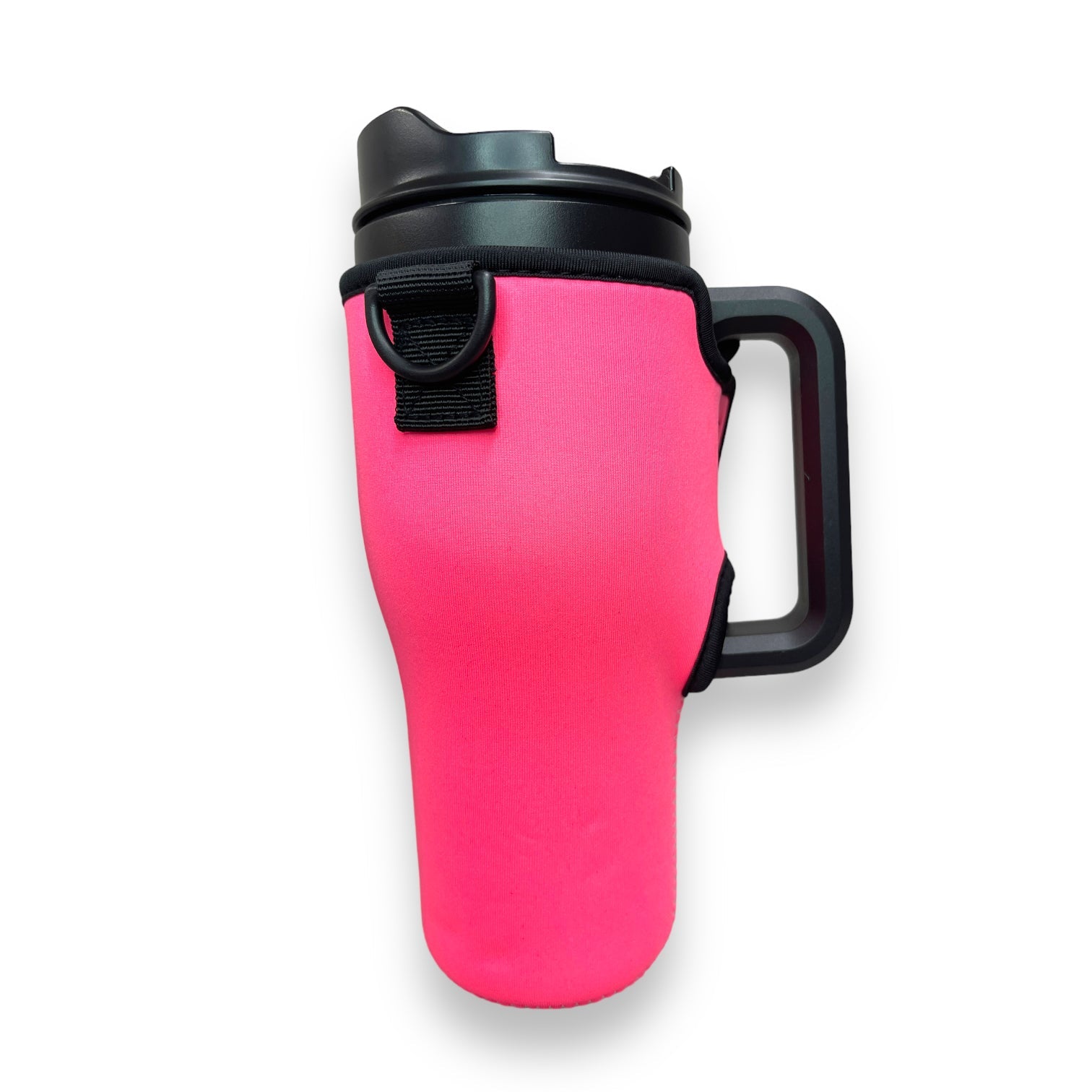 Neon Pink 40oz Tumbler With Handle Sleeve no pop – Drink Handlers