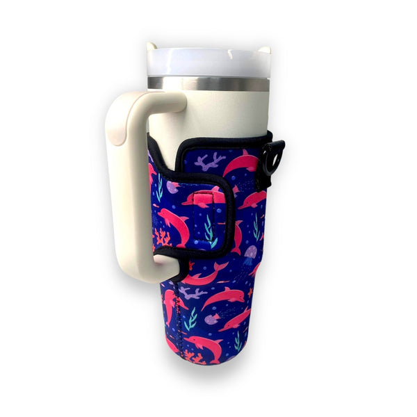 Pink Dolphins 25-35oz Tumbler With Handle Sleeve - Drink Handlers
