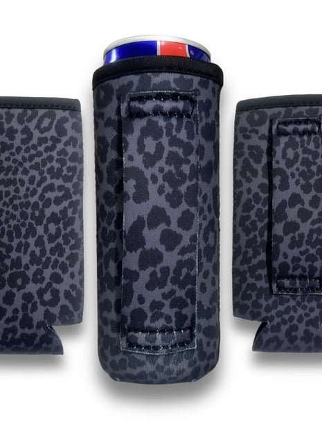 3 - Pack No - Pocket 12oz Slim Can Handler™ Black Leopard - Drink Handlers