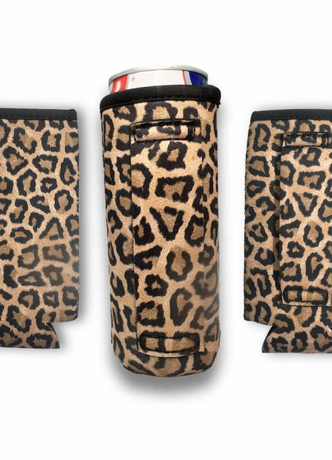 3 - Pack No - Pocket 12oz Slim Can Handler™ Leopard - Drink Handlers
