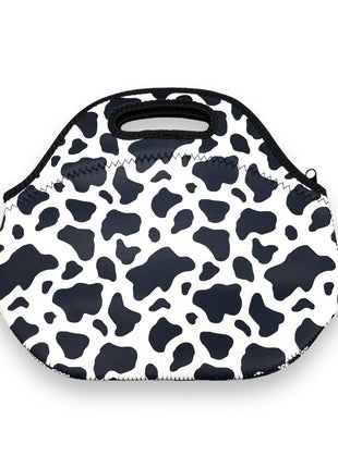 Black and White Cow Print Lunch Bag Tote - Drink Handlers