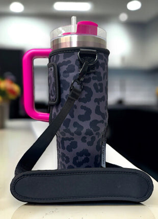Black Leopard 40oz Tumbler With Handle Sleeve - Drink Handlers