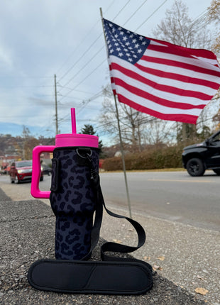 Black Leopard 40oz Tumbler With Handle Sleeve - Drink Handlers