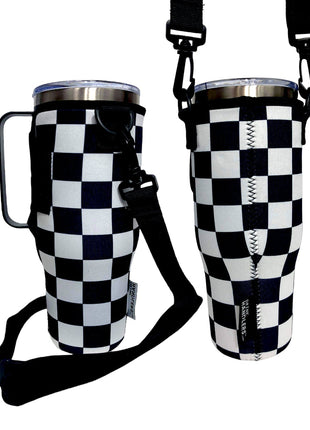 Checkerboard 40oz Tumbler With Handle Sleeve - Drink Handlers