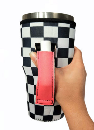 Checkerboard w/ Neon Pink 30oz Tumbler Handler™ - Drink Handlers