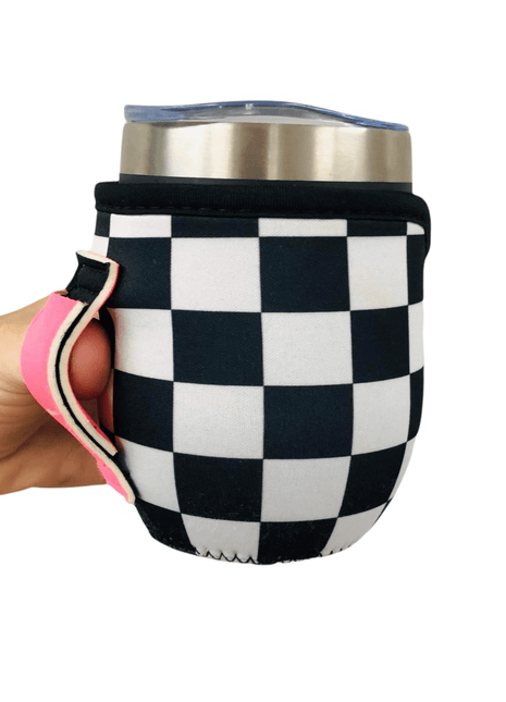 Checkerboard with Neon Pink 12oz Wine Tumbler Handler™ - Drink Handlers