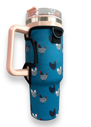 Chickens 40oz Tumbler With Handle Sleeve - Drink Handlers