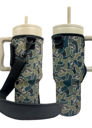 Fish Camo 40oz Tumbler With Handle Sleeve - Drink Handlers