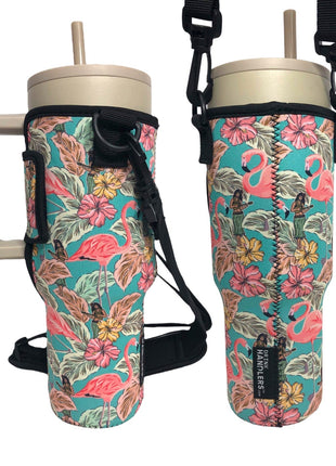 Hawaiian Flamingo 40oz Tumbler With Handle Sleeve - Drink Handlers