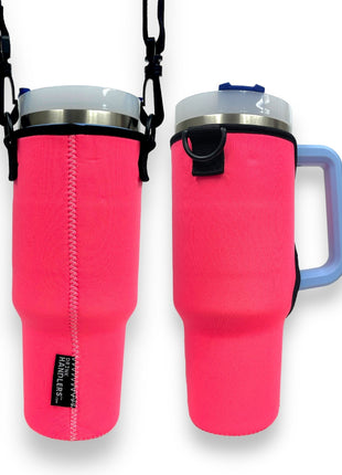 Neon Pink 40oz Tumbler With Handle Sleeve - Drink Handlers