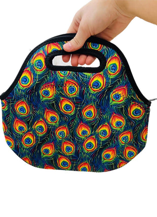 Peacock Feathers Lunch Bag Tote - Drink Handlers