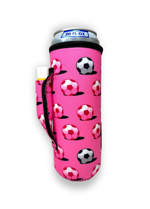 Pink Soccer 16-24oz Soda & Water Bottle / Tallboy Can Handler™ - Drink Handlers