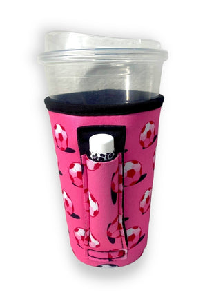 Pink Soccer 16oz PINT Glass / Medium Fountain Drinks and Hot Coffee Handlers™ - Drink Handlers
