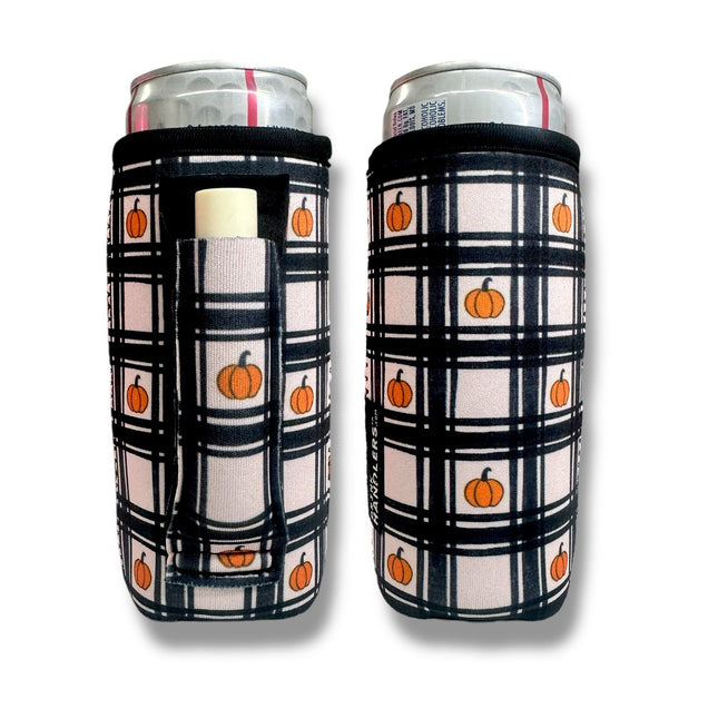 Pumpkin Gingham 12 - 16oz Slim Can Handler™ - Drink Handlers