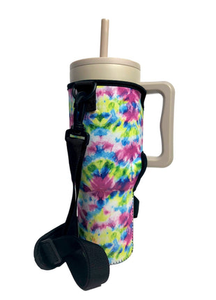 Purple Tie Dye 40oz Tumbler With Handle Sleeve - Drink Handlers