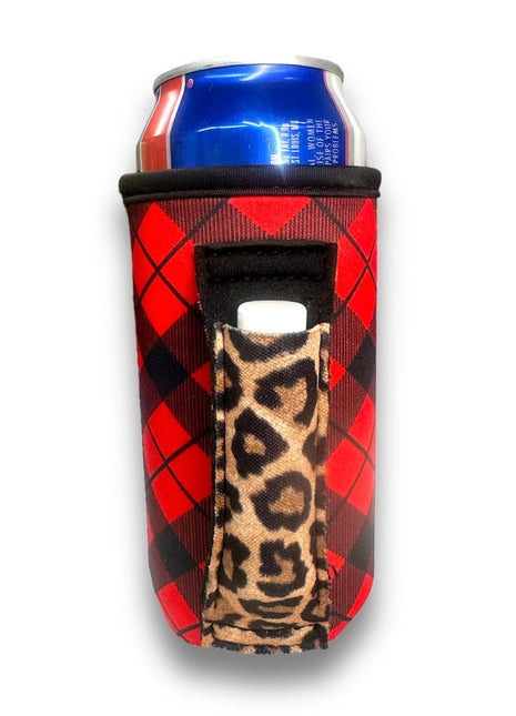 Red Plaid w/ Leopard 16oz Can Handler™ - Drink Handlers