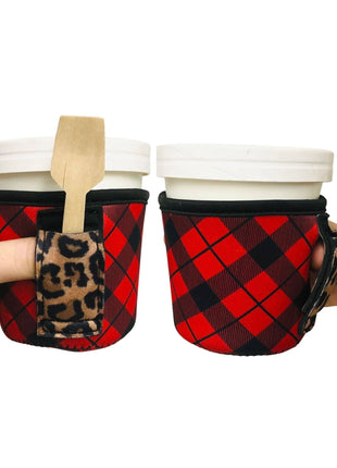 Red Plaid w/ Leopard Pint Size Ice Cream Handler™ - Drink Handlers