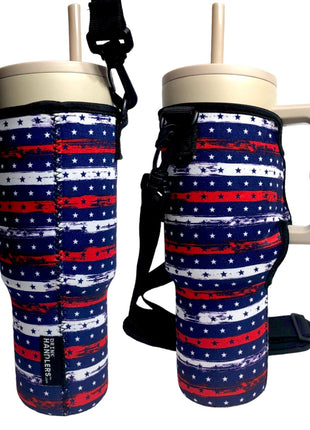 Stars and Stripes 40oz Tumbler With Handle Sleeve - Drink Handlers