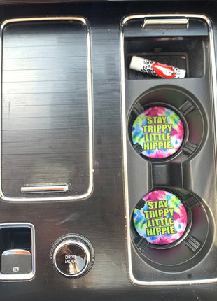 Stay Trippy Little Hippie Neoprene Car Coasters - Drink Handlers