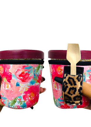 Summer Blooms w/ Leopard Pint Size Ice Cream Handler™ - Drink Handlers