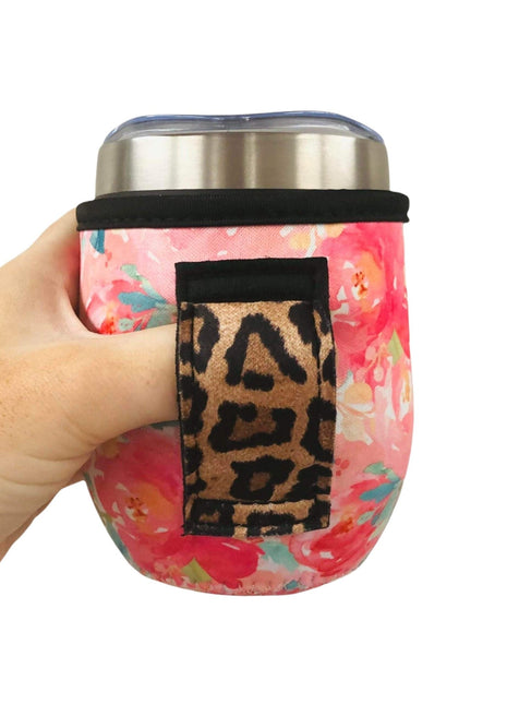 Summer Blooms with Leopard 12oz Wine Tumbler Handler™ - Drink Handlers