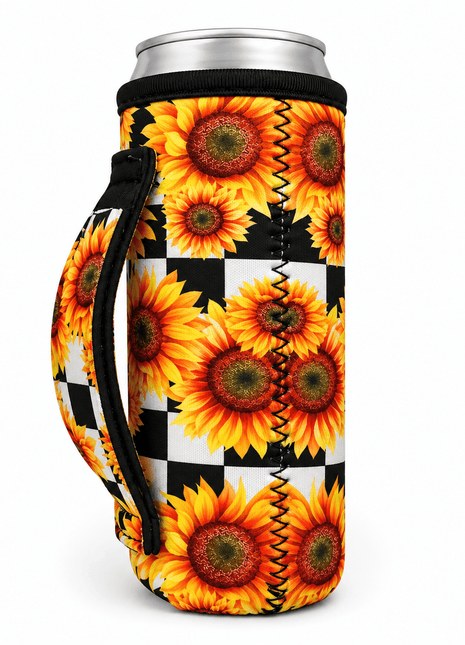 Sunflowers & Checkers 12oz Slim Can Handler™ - Drink Handlers
