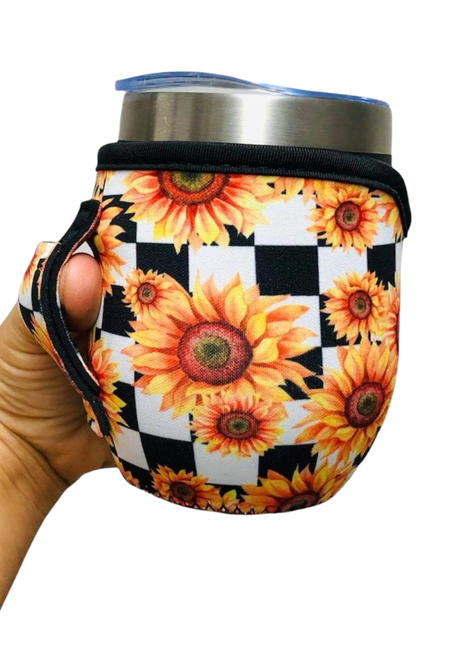 Sunflowers & Checkers 12oz Wine Tumbler Handler - Drink Handlers