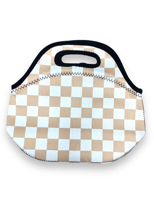 Tan Checkerboard Lunch Bag Tote - Drink Handlers