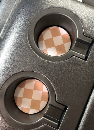 Tan Checkerboard Neoprene Car Coasters - Drink Handlers
