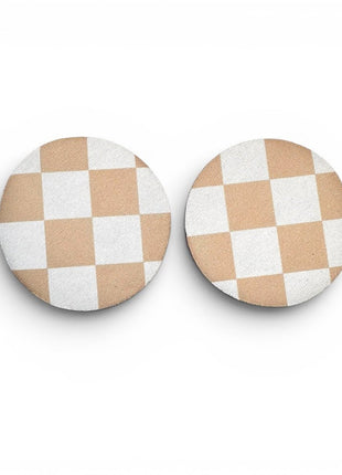 Tan Checkerboard Neoprene Car Coasters - Drink Handlers