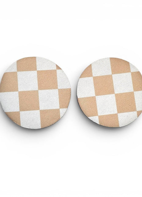 Tan Checkerboard Neoprene Car Coasters - Drink Handlers