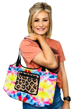 Tie Dye W/ Leopard Neoprene Tote - Drink Handlers