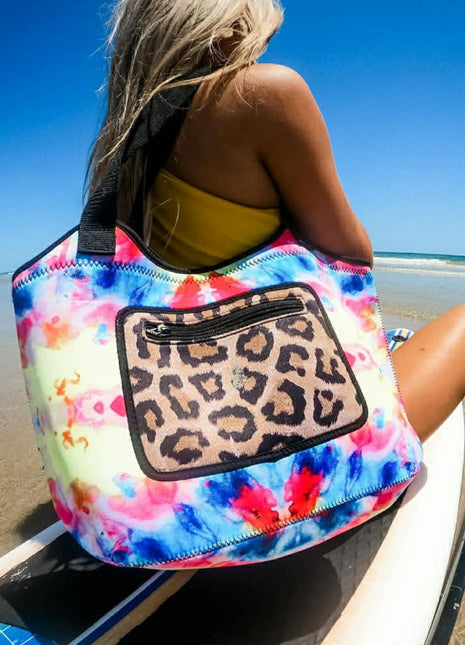 Tie Dye W/ Leopard Neoprene Tote - Drink Handlers