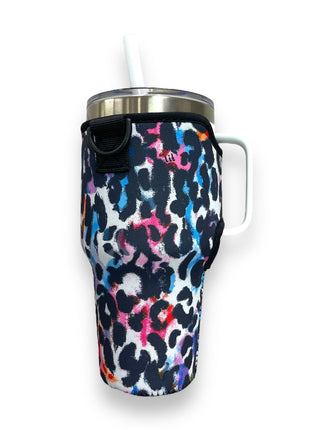Watercolor Leopard 25-35oz Tumbler With Handle Sleeve - Drink Handlers