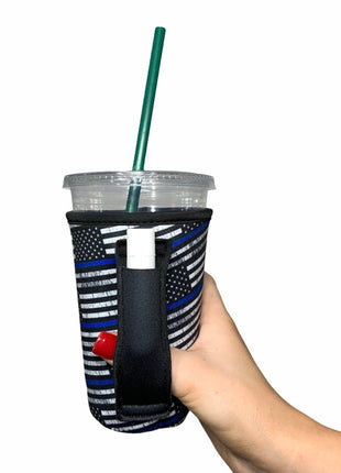 Back The Blue 16oz PINT Glass / Medium Fountain Drinks and Tumbler Handlers™ - Drink Handlers