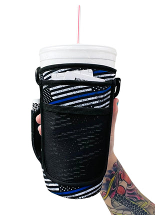 Back The Blue 30-40oz Tumbler Handler™ With Carrying Strap - Drink Handlers