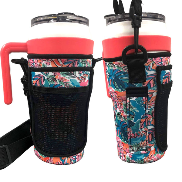 Beach Babe 30-40oz Tumbler Handler™ With Carrying Strap - Drink Handlers