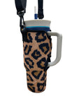 40oz Tumbler With Closed Handle Carrying Sleeve / Leopard