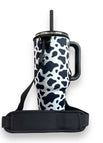 40oz Tumbler With Closed Handle Carrying Sleeve / Black & White Cow