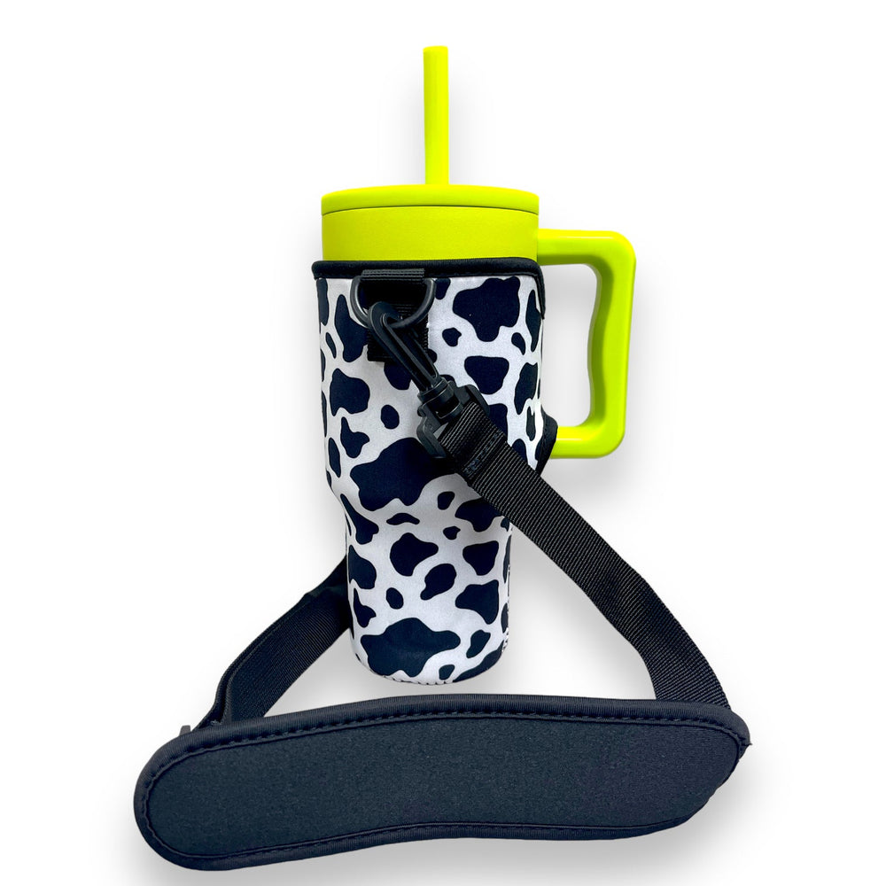 Black and White Cow Print 25-35oz Tumbler With Handle Sleeve - Drink Handlers