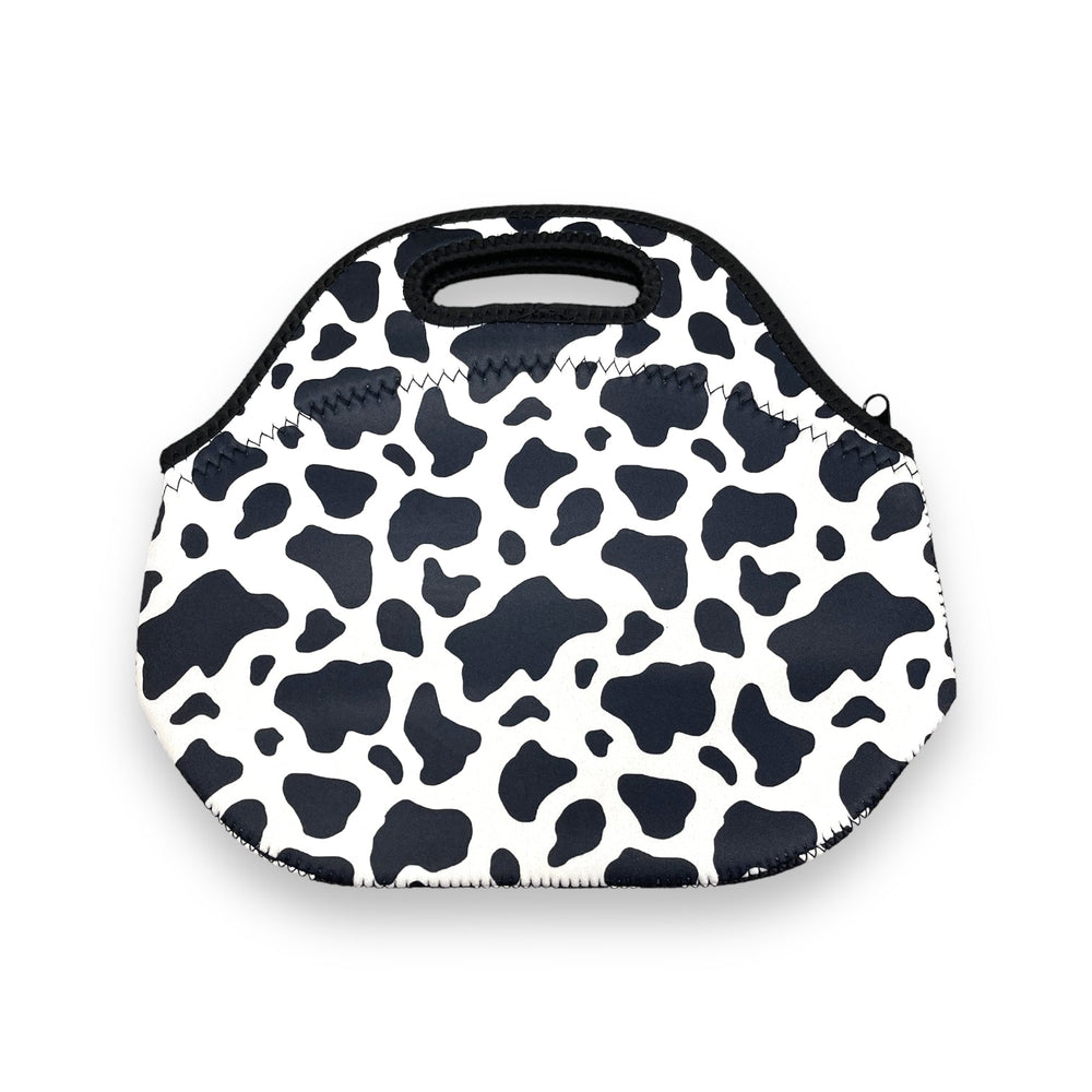 Black and White Cow Print Lunch Bag Tote - Drink Handlers