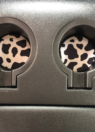 Black and White Cow Print Neoprene Car Coasters - Drink Handlers