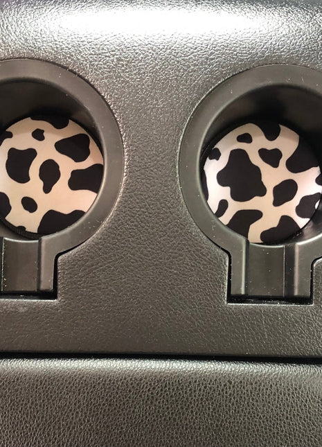 Black and White Cow Print Neoprene Car Coasters - Drink Handlers